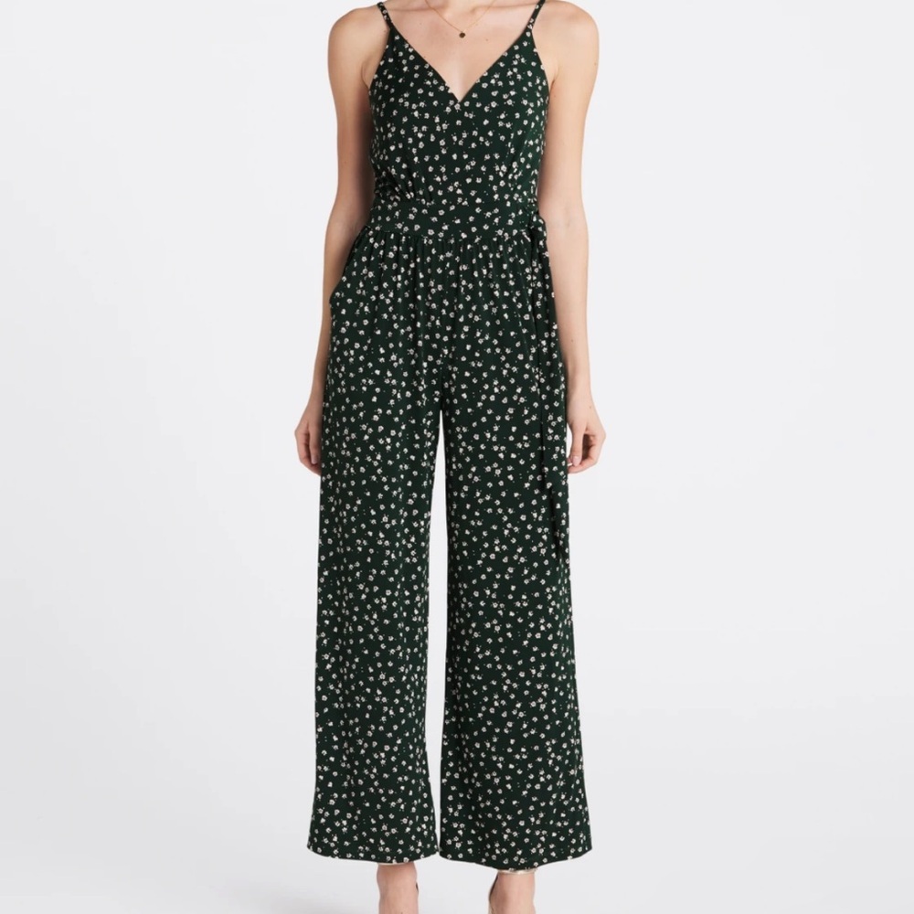 Floral Print Jumpsuit in Dark Green kaileigh rochelle knit medium